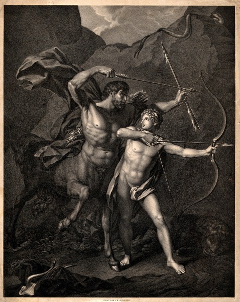 Chiron and Achilles. Lithograph after J.B. Regnault. Public domain. Via Wellcome Images. Credit: Wellcome Library, London. Wellcome Images images@wellcome.ac.uk http://wellcomeimages.org Chiron and Achilles. Lithograph after J.B. Regnault. Published: - Copyrighted work available under Creative Commons Attribution only licence CC BY 4.0 http://creativecommons.org/licenses/by/4.0/
